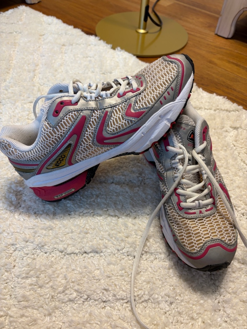 Ecco Women's White and Pink Mesh Athletic Sneakers